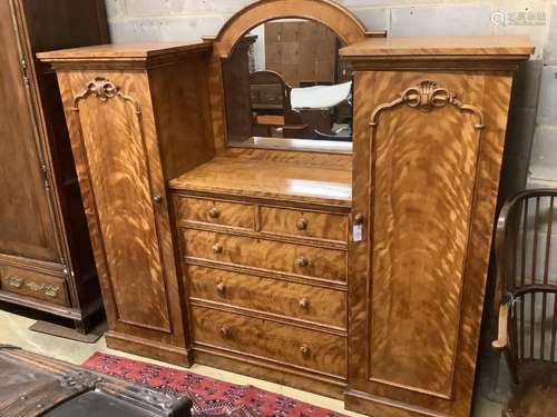 A Victorian satin birch Beaconsfield wardrobe, length 212cm,...