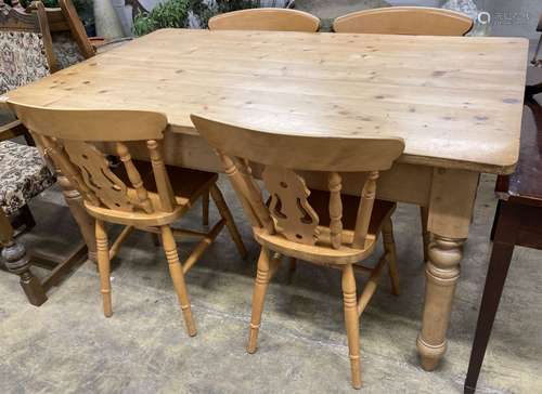 A Victorian style rectangular pine kitchen table, length 152...