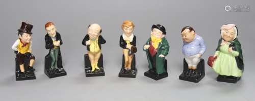 Seven Royal Doulton figures: Sam Weller, Sairey Gamp, David ...
