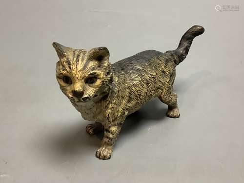 An Austrian cold painted bronze model of a cat, length 12cm