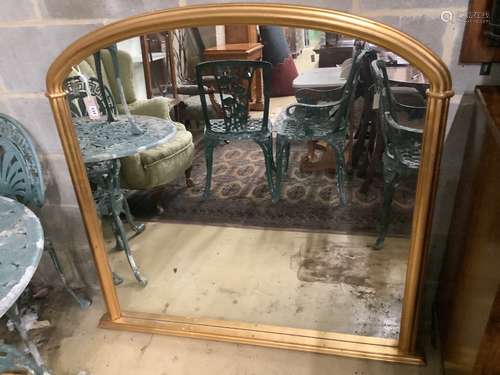 A Victorian style gilt framed overmantel mirror, width 122cm...