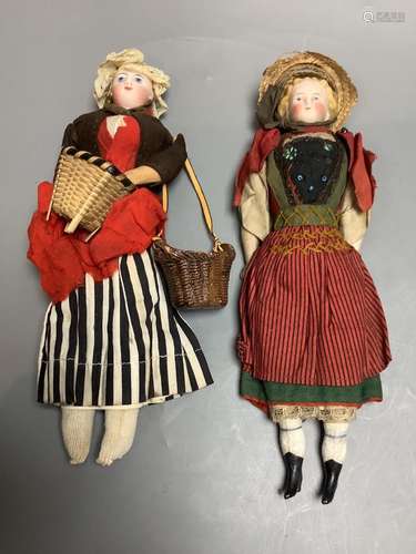 Two costume dolls, one an Oyster bisque head, height 28cm, t...