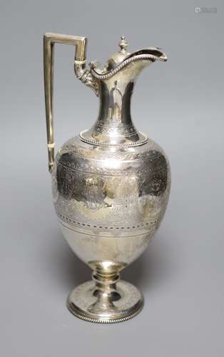 A Victorian engraved silver baluster hot water jug, Martin, ...