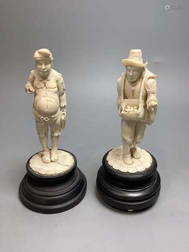 A pair of South German ivory figures, 20th century, tallest ...