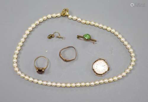 A single row cultured pearl necklace with 9ct gold pearl-set...