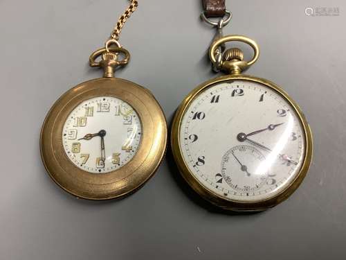 A continental 18ct gold open face keyless pocket watch, (a.f...