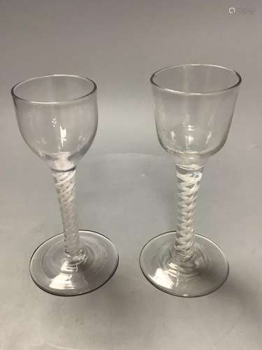 Two 18th century cotton twist cordial glasses, height 14.5cm