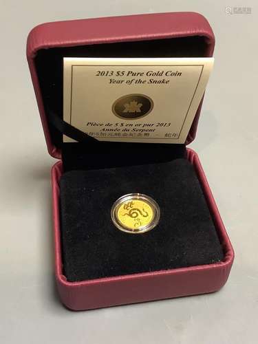 A Royal Canadian mint $5 proof pure gold coin, year of the s...