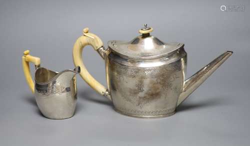 A George III silver teapot, with ivory handle, Henry Green, ...