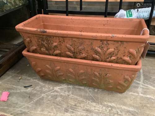 A pair of rectangular terracotta planters, width 52cm height...