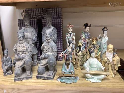 A group of Chinese mixed ceramic, resin and terracotta figur...