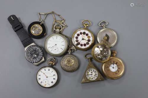 A small group of assorted pocket watches etc including a sil...