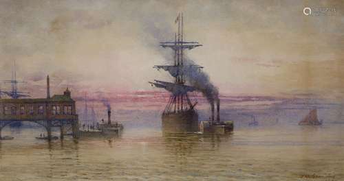 Thomas Hale Sanders (fl.1880-1906), watercolour, ships along...