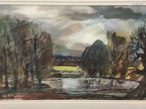 Roland Suddaby (1912-1972), watercolour, Trees beside a lake...