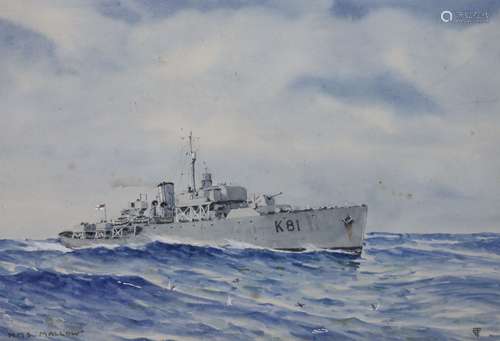 Eric Tufnell (1888-1978), watercolour, HMS Mallow, Flower Cl...