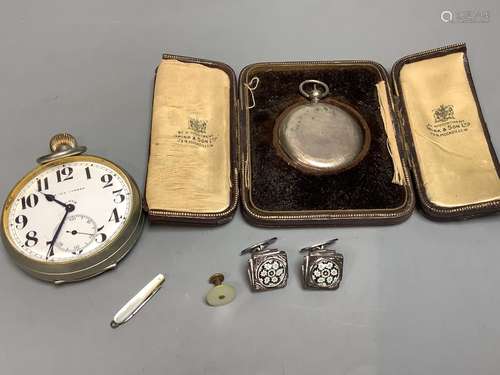 Two pocket watches including cased white metal, a pair of wh...