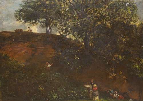 Victorian School, oil on canvas, Figures picking fruit in a ...