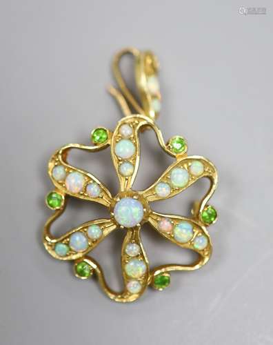 An Edwardian Art Nouveau yellow metal, opal and demantoid ga...