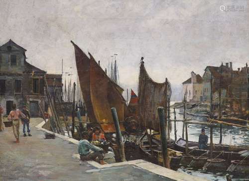 William Logsdail (1859-1944), oil on canvas, The docks at An...