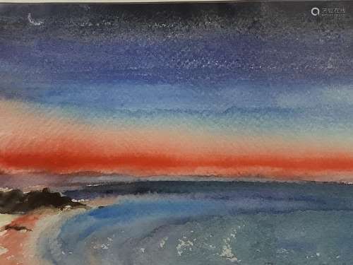 Barbara Tribe (1913-2000), watercolour, New moon at sunset, ...