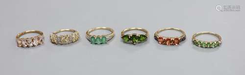 Five assorted modern 9ct gold and gem set dress rings and a ...