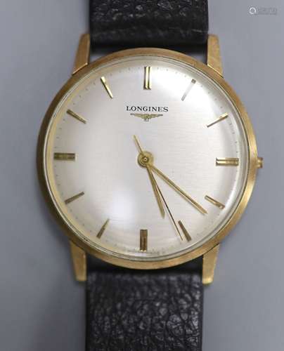 A gentleman's 1960's 9ct gold Longines manual wind wrist wat...