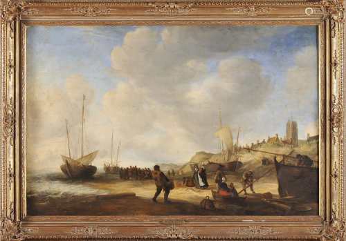 Figures and boats on the beach
