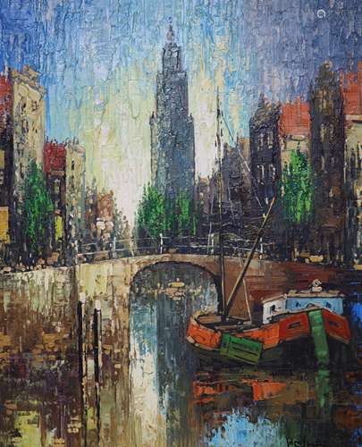 Dutch School, oil on canvas, Canal scene, signed Helm, 50 x ...