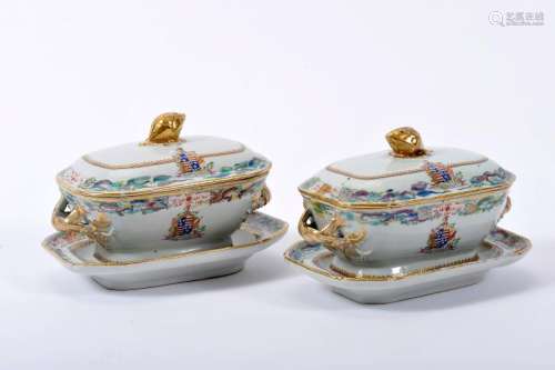 A pair of small tureens with stands