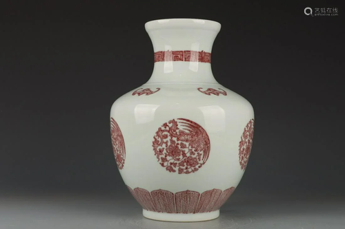 CHINESE COPPER RED VASE,QIANLONG MARK