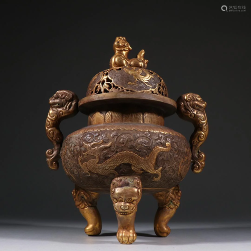 CHINESE GILT SILVER BRONZE CENSER