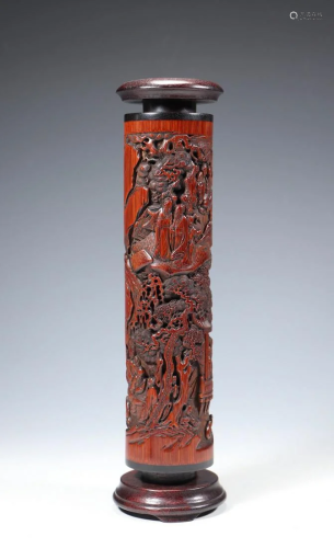 CHINESE CARVED BAMBOO TUBE