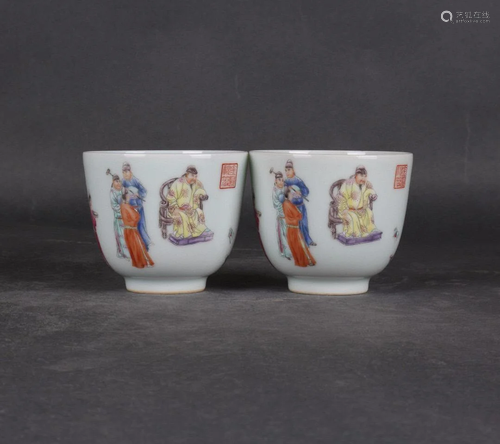 PAIR OF CHINESE FAMILLE ROSE CUPS