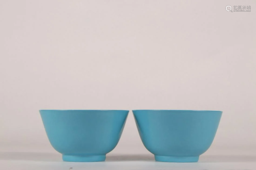 PAIR OF CHINESE SKY BLUE CUPS,YONGZHENG MARK