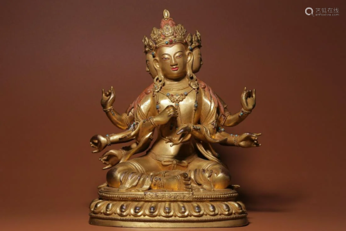 CHINESE GILT BRONZE BUDDHA,QIANLONG MARK