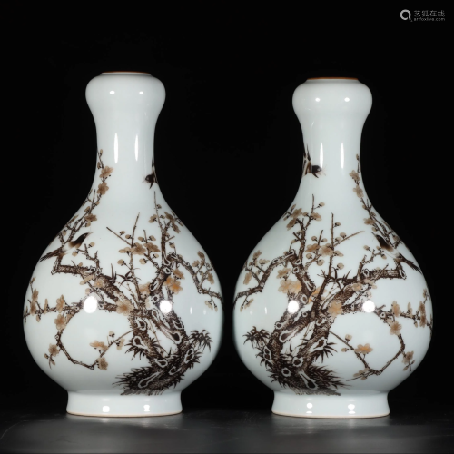 PAIR OF CHINESE INK COLOR GOURD VASES , YONGZHENG MARK