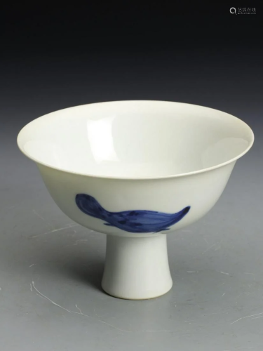 CHINESE BLUE AND WHITE STEM BOWL , XUANDE MARK