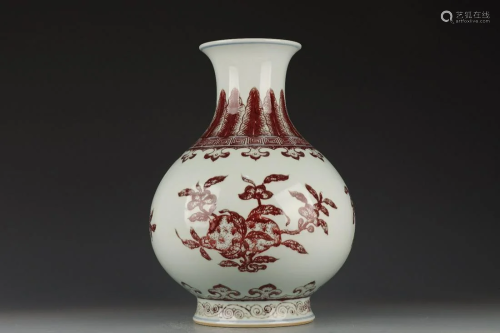 CHINESE COPPER RED VASE,YONGZHENG MARK