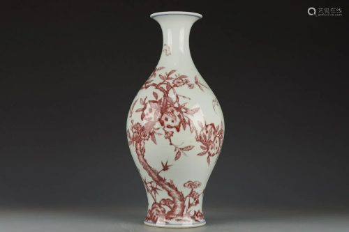 CHINESE COPPER RED VASE,YONGZHENG MARK