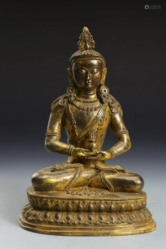 CHINESE GILT BRONZE BUDDHA