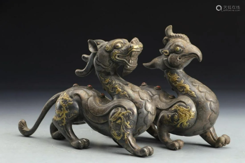 PAIR OF GILT SILVER BRONZE ORNAMENTS