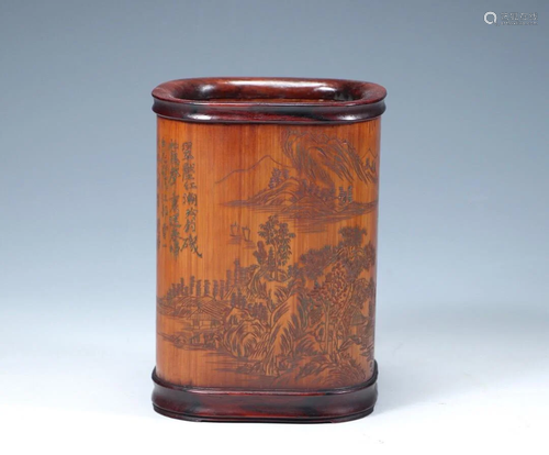 CHINESE CARVED BAMBOO BRUSHPOT