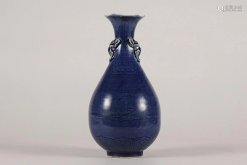 CHINESE BLUE GLAZED DRAGON VASE