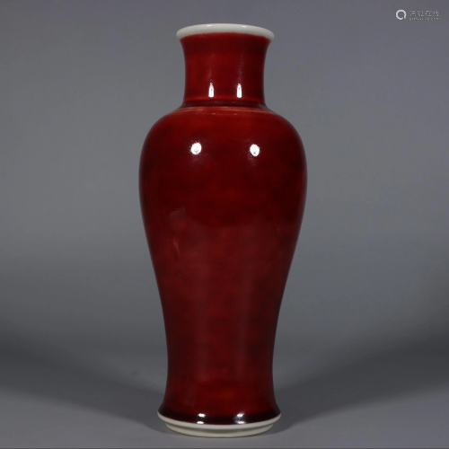 CHINESE RED GLAZED VASE,YONGZHENG MARK