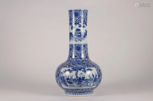 CHINESE BLUE AND WHITE BOTTLE VASE , KANGXI MARK