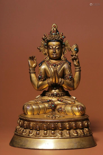 CHINESE GILT BRONZE BUDDHA