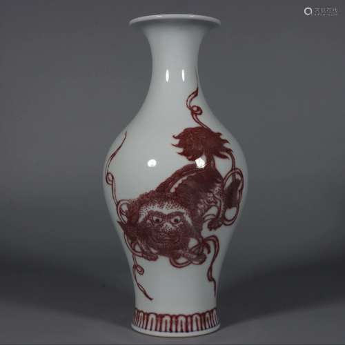CHINESE COPPER RED VASE,QIANLONG MARK
