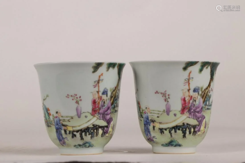 PAIR OF CHINESE FAMILLE ROSE CUPS,YONGZHENG MARK