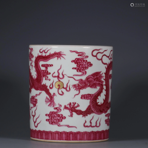 CHINESE RED COLOR DRAGON BRUSHPOT