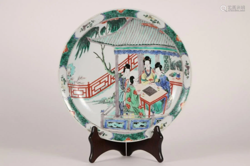 CHINESE WUCAI GLAZED PLATE,KANGXI MARK